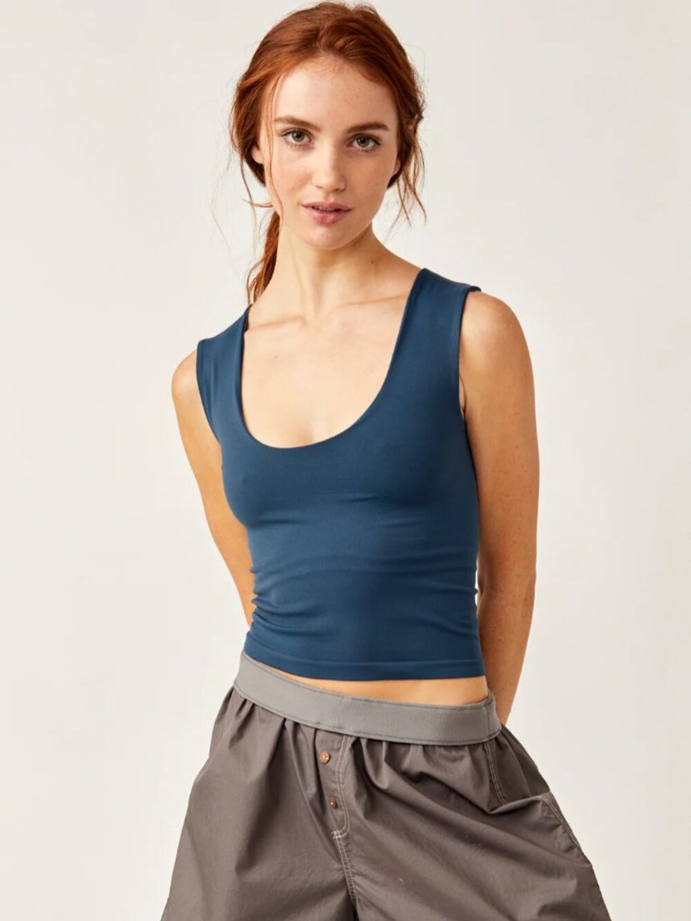 ☀️ Free People Clean Lines Muscle Cami Varsity Navy Tank Top Size XS/S